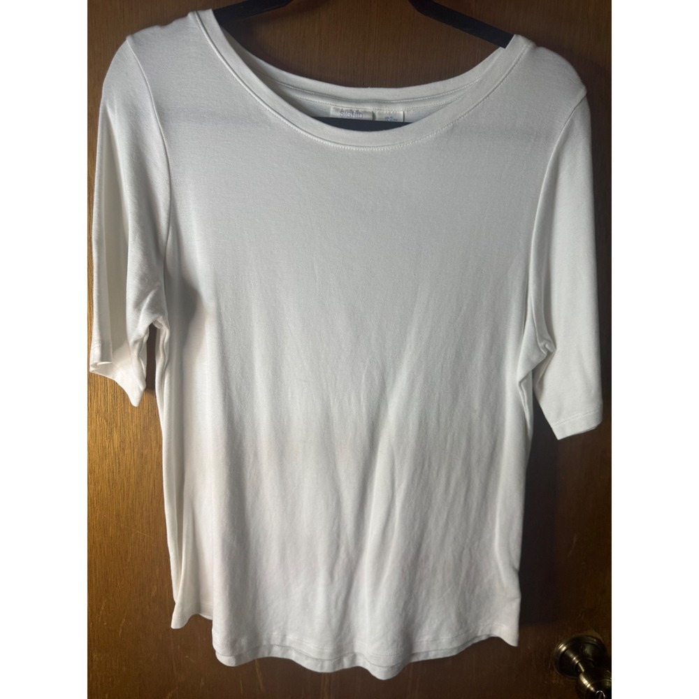 Sigrid Olsen Womens White Scoop Neck Pima Cotton Modal Stretch T-Shirt XL